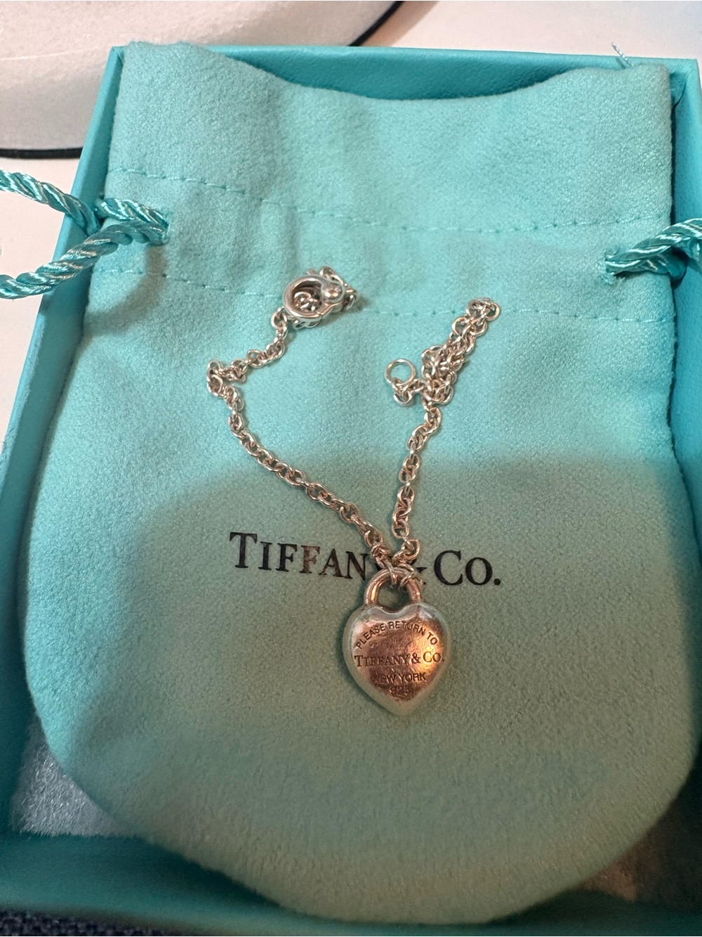 Tiffany & Co. Sterling Silver Heart Tag Necklace with Blue Pouch